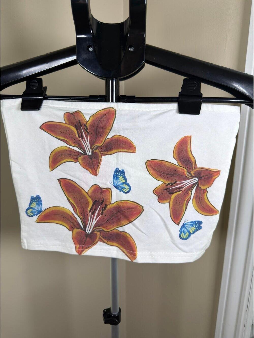 Edikted NWT Floral Butterfly‎ Print Tube Top Strapless Corset Style Size Small
